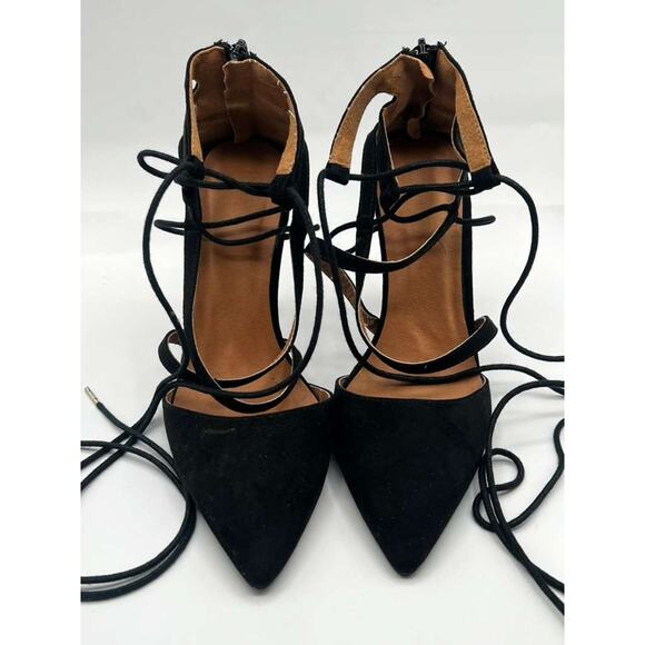 Charlotte Russe Women’s Black Lace-Up Pointed Toe Stiletto Heels Size 8 Used 4" - Picture 1 of 9